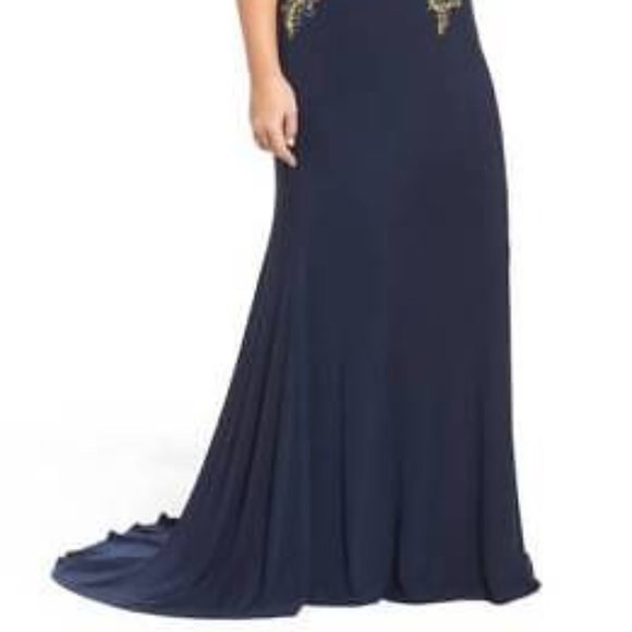 MAC DUGGAL EMBELLISHED JERSEY MERMAID MIDNIGHT NAVY GOWN DRSS sz 16W - Picture 8 of 8
